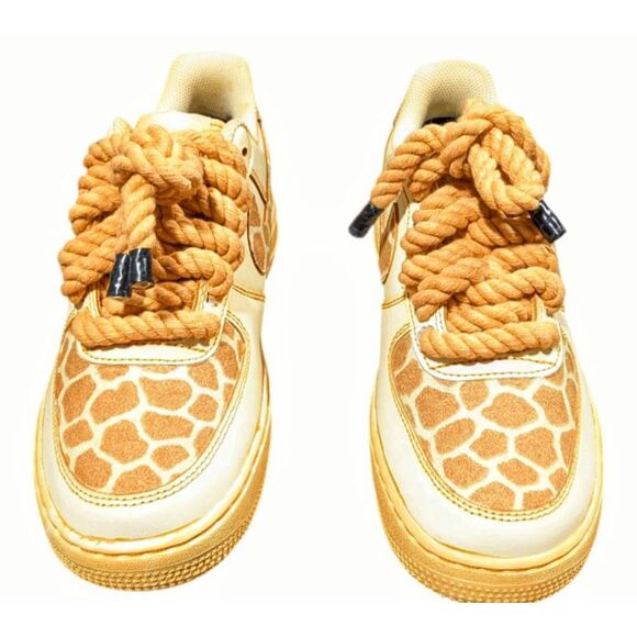 NIKE Air Force 1 Low Custom Orange Dip Dye Rope Lace Sneakers Size 8.5 - Picture 4 of 9